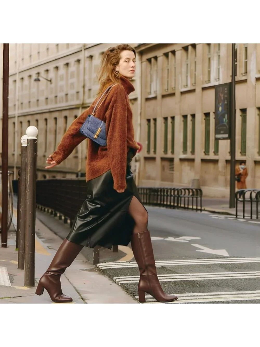 Women's Brown Round Toe Side Zip Chunky Heel Fashion Tall Knee High